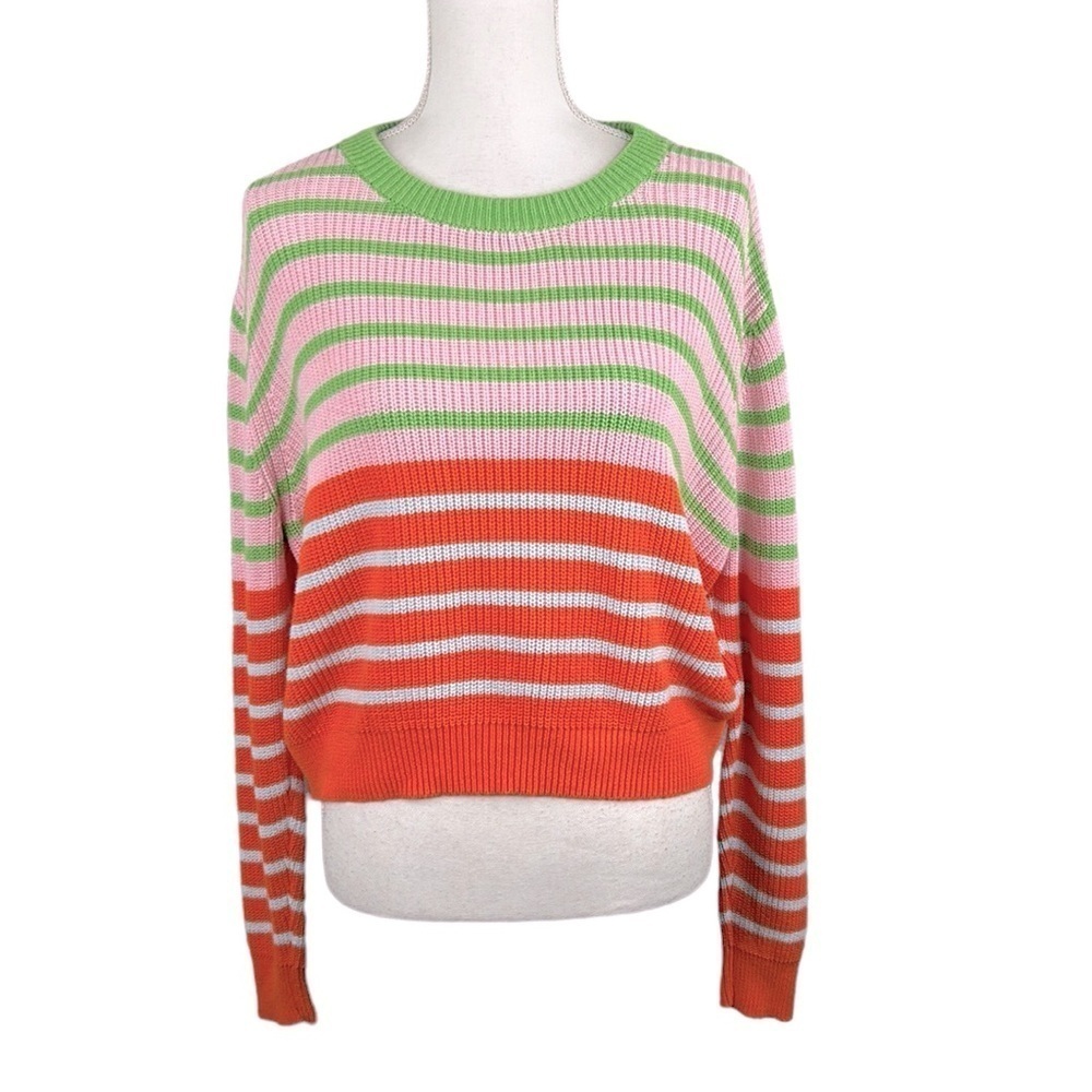 Cotton On Pink Green Orange Striped Knit Long Sleeve Cropped Sweater Size XS
